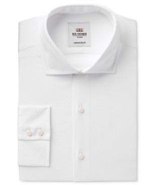 Ben Sherman Men's Slim-fit White On White Dobby Dress Shirt