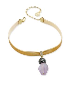 Paul & Pitu Naturally 14k Gold-plated Amethyst Velvet Choker Necklace