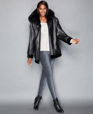 The Fur Vault Leather & Rabbit Fur Reversible Hooded Jacket