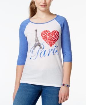 Pretty Rebellious Juniors' Eiffel Tower Paris Graphic Baseball T-shirt