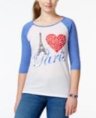 Pretty Rebellious Juniors' Eiffel Tower Paris Graphic Baseball T-shirt