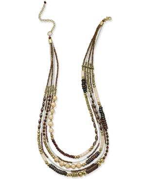 Gold-tone Brown Beaded Multi-layer Necklace