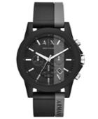 Ax Armani Exchange Men's Outerbanks Black & Gray Silicone Strap Watch 45mm