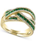 Effy Brasilica Emerald (7/8 Ct. T.w.) And Diamond (3/8 Ct. T.w.) Interwoven Ring In 14k Gold