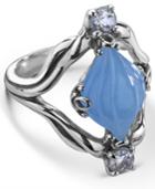 Carolyn Pollack Carved Blue Jade (10x16mm) And White Topaz (1/4 Ct. T.w.) Ring In Sterling Silver
