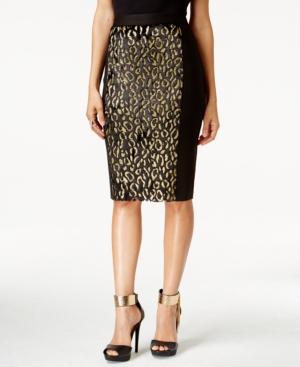 Thalia Sodi Faux-fur-trim Printed Pencil Skirt, Only At Macy's