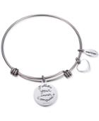 Unwritten Follow Your Inner Compass Crystal Compass Charm Adjustable Bangle Bracelet In Stainless Steel