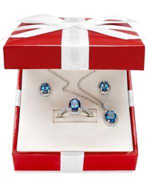 Sterling Silver Jewelry Set, London Blue Topaz And White Topaz Earrings, Pendant And Ring Set (5-1/2 Ct. T.w.)