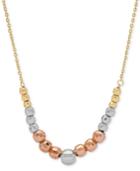 Tricolor Graduated Bead 18 Statement Necklace In 10k Gold, White Gold & Rose Gold