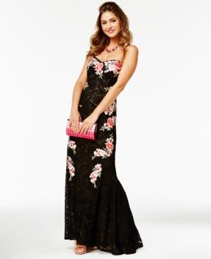 Crystal Doll Juniors' Embroidered Lace Mermaid Gown