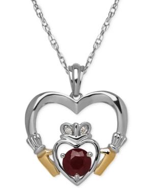 Ruby (5/8 Ct. T.w.) And Diamond Accent Heart Pendant Necklace In Sterling Silver And 14k Gold