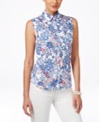 Karen Scott Floral-print Sleeveless Shirt, Only At Macy's