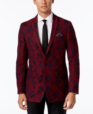 Tallia Men's Slim-fit Red/black Floral-print Sport Coat