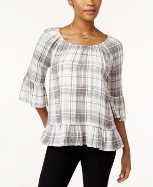 Style & Co Plaid Peplum-hem Top, Created For Macy's