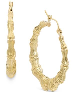 Bamboo Hoop Earrings In 10k Gold
