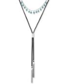 Lucky Brand Silver-tone Colored Stone & Leather Reversible Layered Lariat Necklace, 17 + 2extender