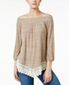 Style & Co. Crochet-hem Bishop-sleeve Top, Only At Macy's