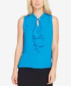 Tahari Asl Ruffle-front Tie-neck Shell