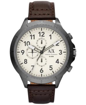 Ax Armani Exchange Men's Chronograph Dark Brown Leather Strap Watch 50mm Ax1757