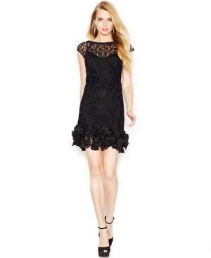 Jessica Simpson Floral-lace Ruffled-hem Sheath