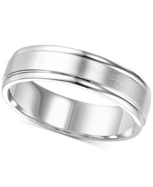 Satin Finish Edged Wedding Band In 14k White Gold