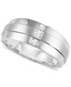 Triton Men's Diamond Ring, Stainless Steel Diamond Three Stone Wedding Band (1/6 Ct. T.w.)