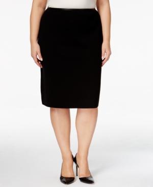 Calvin Klein Plus Size Faux-leather-trim Pencil Skirt
