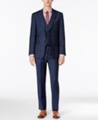 Calvin Klein Men's Extra-slim Fit Blue Tonal Windowpane Vested Suit
