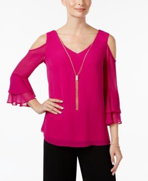 Msk Ruffled Necklace Cold-shoulder Top