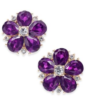 Charter Club Gold-tone Crystal & Stone Flower Stud Earrings, Created For Macy's