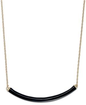 Onyx Accent Curve Bar Necklace In 14k Gold