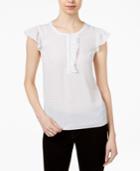 Maison Jules Printed Ruffled Blouse, Only At Macy's