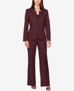 Tahari Asl Faux-leather-trim Herringbone Pantsuit