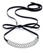 Inc International Concepts Silver-tone Crystal Pave Scalloped Black Ribbon Choker Necklace, Created For Macy's