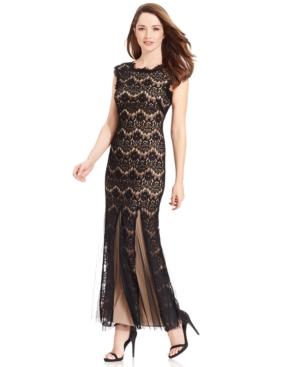 Adrianna Papell Petite Cap-sleeve Lace Gown