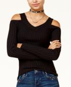 Hooked Up By Iot Juniors' Ribbed Cold-shoulder Sweater