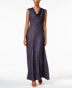 Tahari Asl Cowl-neck Glitter Gown