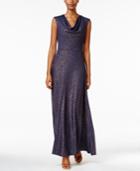 Tahari Asl Cowl-neck Glitter Gown