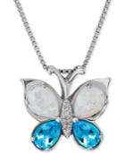 Multi-gemstone (1-5/8 Ct. T.w.) & Diamond Accent Butterfly Pendant Necklace In Sterling Silver