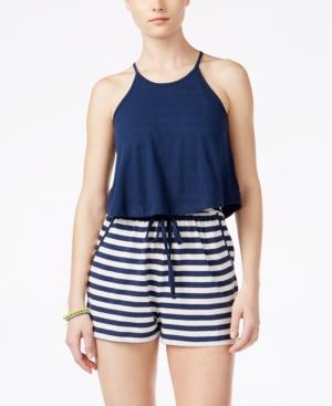 Planet Gold Juniors' Striped Popover Romper