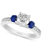 Effy Bridal Diamond (1-1/10 Ct. T.w.) And (1/2 Ct. T.w.) Sapphire Ring In 14k White Gold