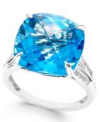 Blue Topaz (11 Ct. T.w.) And Diamond (1/8 Ct. T.w.) Ring In 14k White Gold