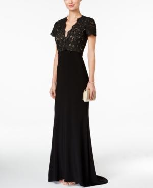 Betsy & Adam Lace Cutout-back Gown