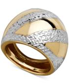 Two-tone Dome Ring In 14k Gold & Rhodium-plate