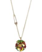 Betsey Johnson Gold-tone Sparkling Crystal And Fruit Pendant Necklace