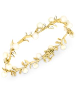 Cultured Freshwater Pearl (5mm) And Diamond (1/4 Ct. T.w.) Bracelet In 14k Gold