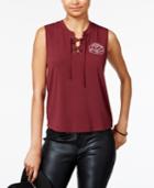 Love Tribe Juniors' Respect Lace-up Graphic Tank Top With Bracelet
