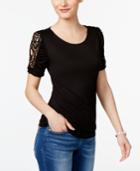 Inc International Concepts Petite Lace-sleeve Top, Only At Macy's