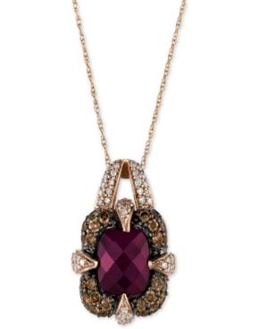 Le Vian Chocolatier Raspberry Rhodolite (2-1/5 Ct. T.w.) & Diamond (1 Ct. T.w.) Pendant Necklace In 14k Rose Gold