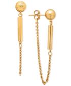 Textured Ball Stud And Dangle Chain Drop Earrings In 14k Gold
